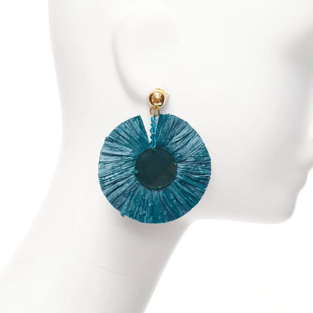 Oscar de la Renta Raffia Plate Earrings Green Good - Inside View