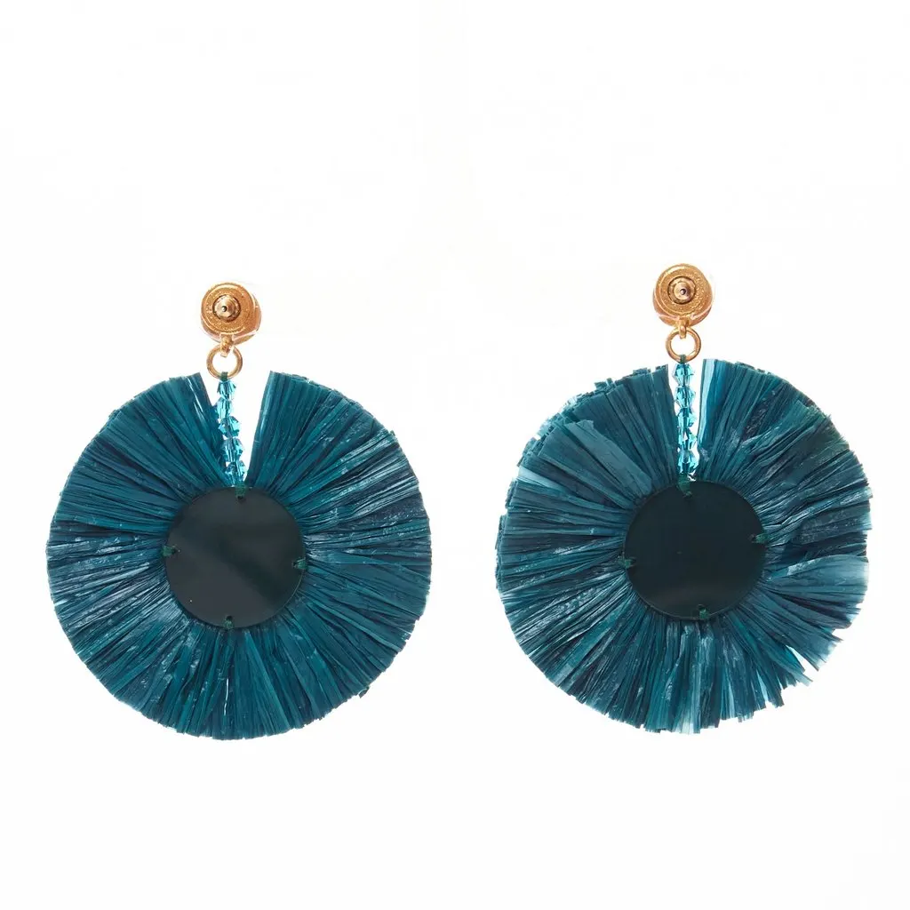Oscar de la Renta Raffia Plate Earrings Green Good - Box View