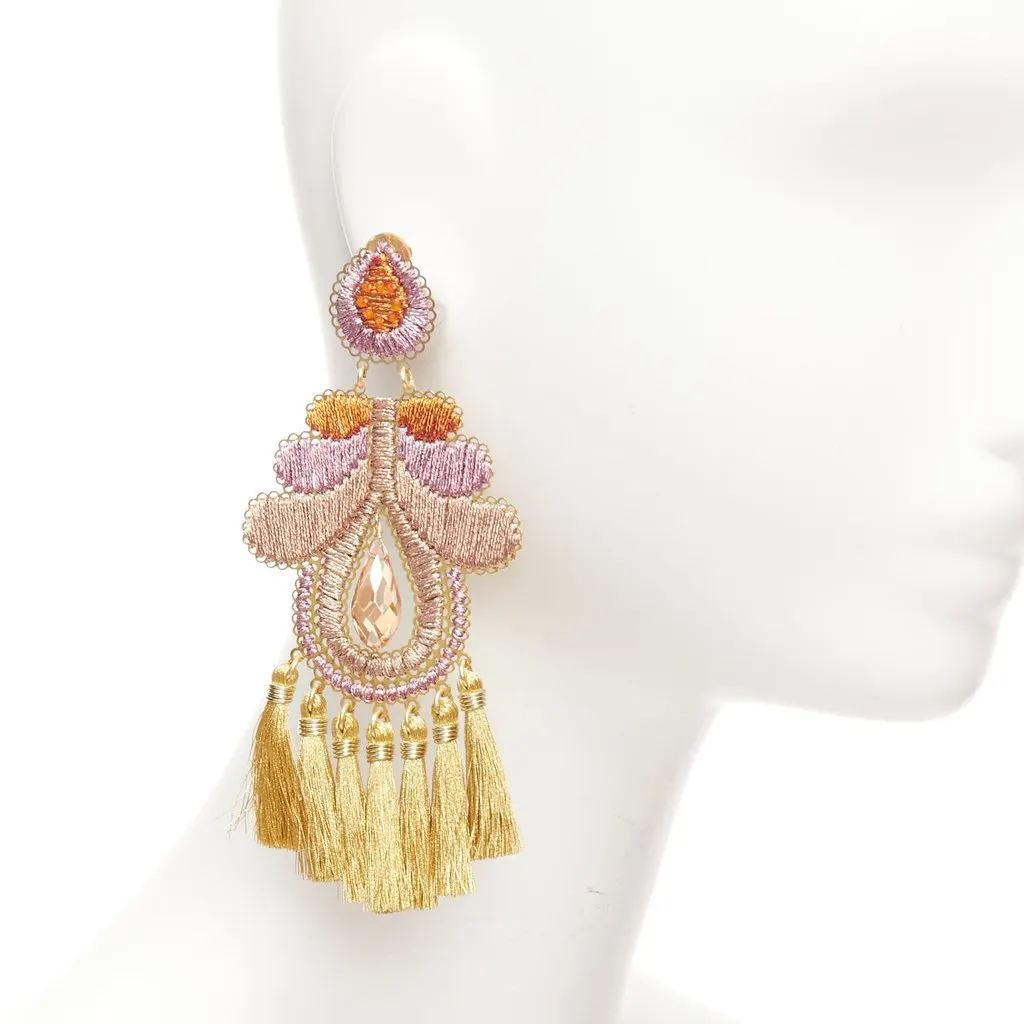 Mercedes Salazar Metallic Applique Earrings Gold Very good - Back View