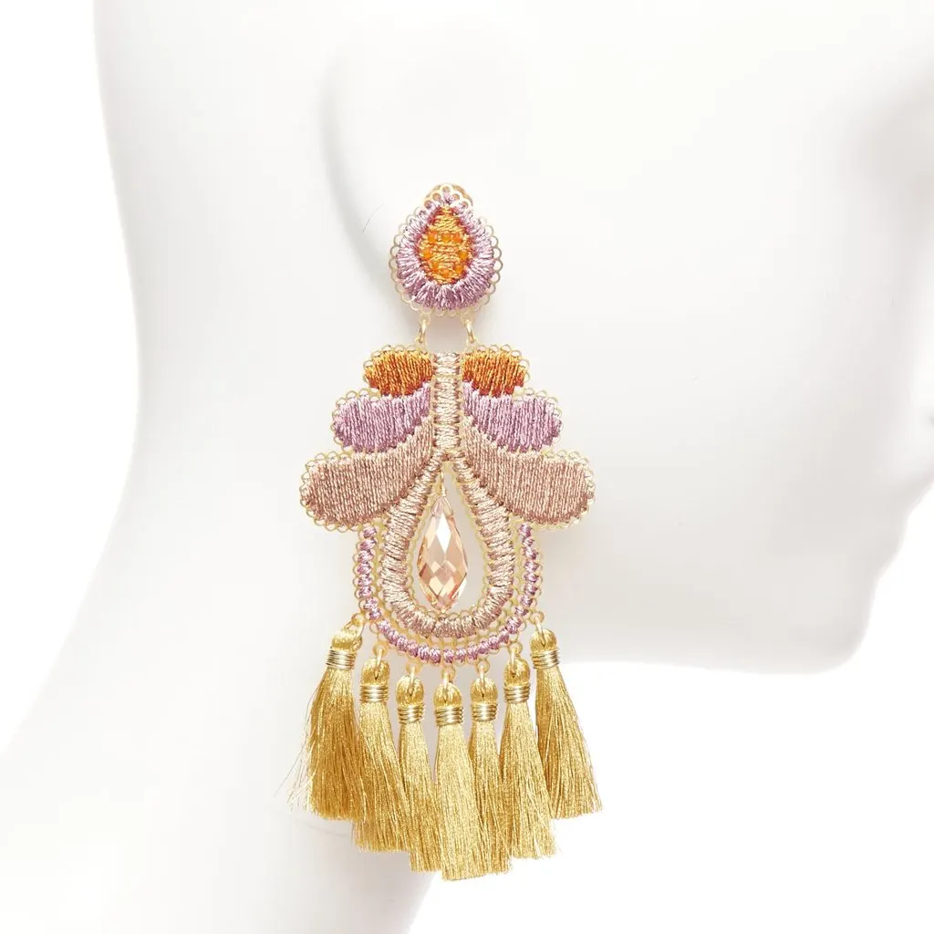 Mercedes Salazar Metallic Applique Earrings Gold Very good - Model View