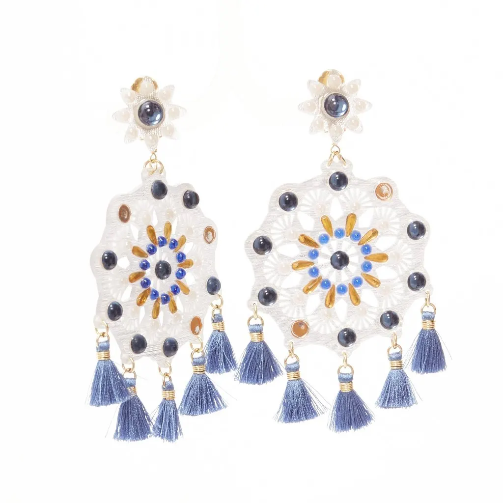 Mercedes Salazar Acrylic Tassel Earrings White Plastic Fair - Front View