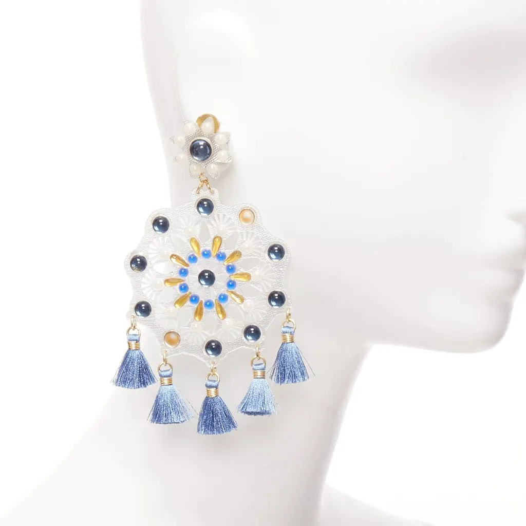 Mercedes Salazar Acrylic Tassel Earrings White Plastic Fair - Back View
