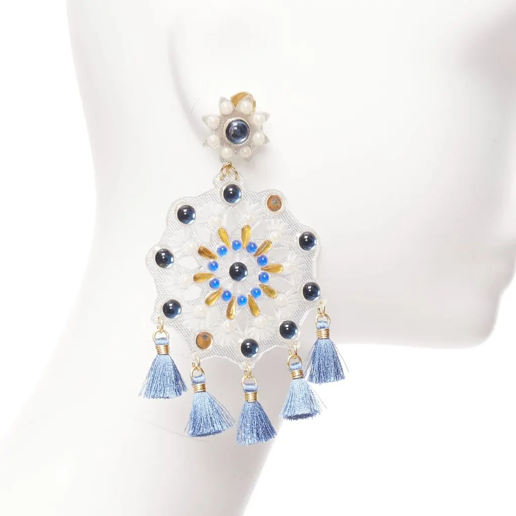 Mercedes Salazar Acrylic Tassel Earrings White Plastic Fair - Inside View