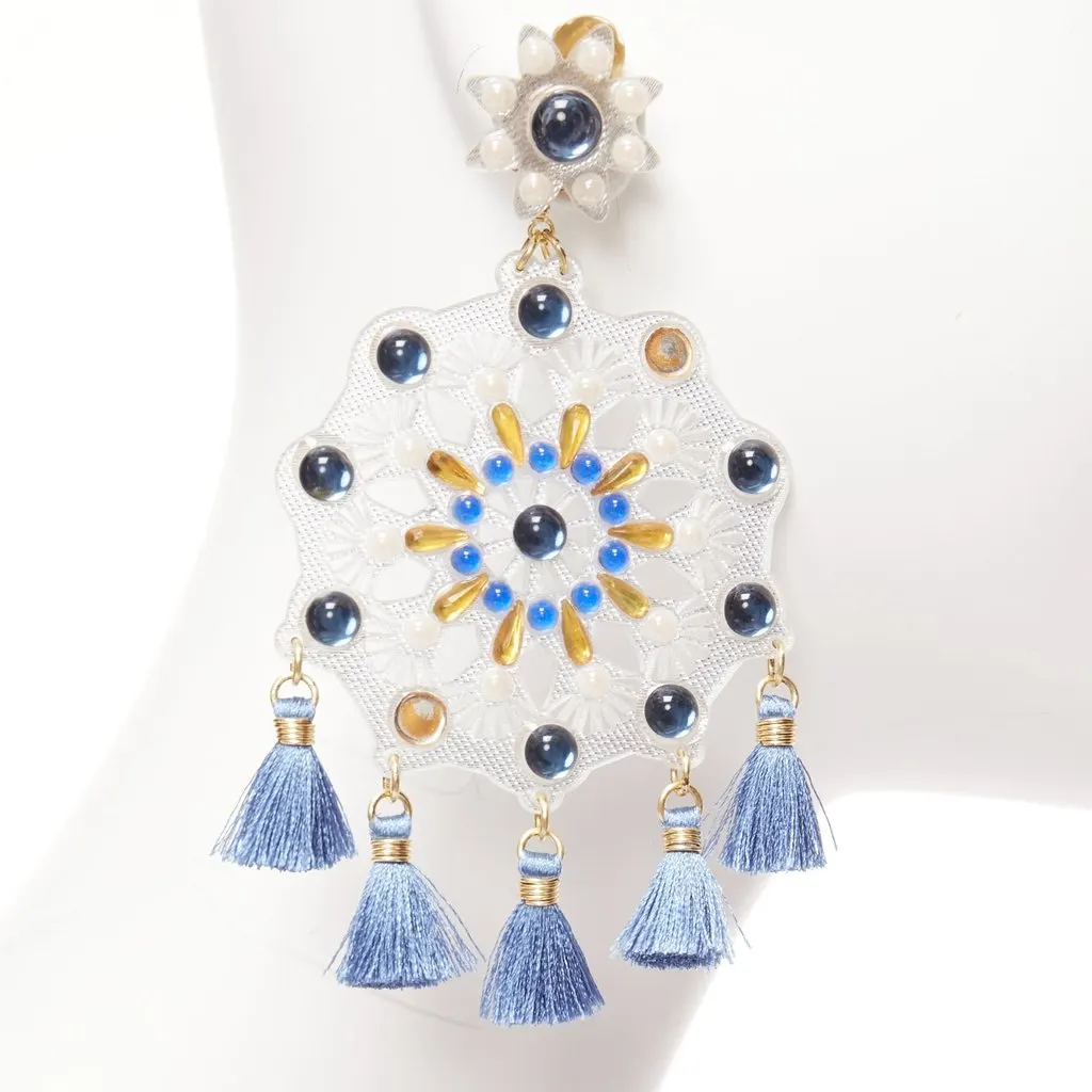 Mercedes Salazar Acrylic Tassel Earrings White Plastic Fair - Model View