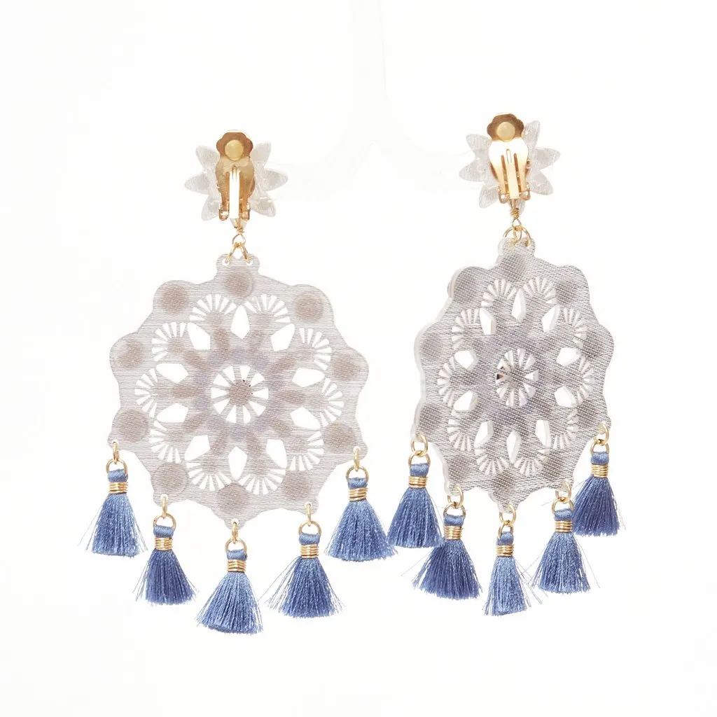 Mercedes Salazar Acrylic Tassel Earrings White Plastic Fair - Box View
