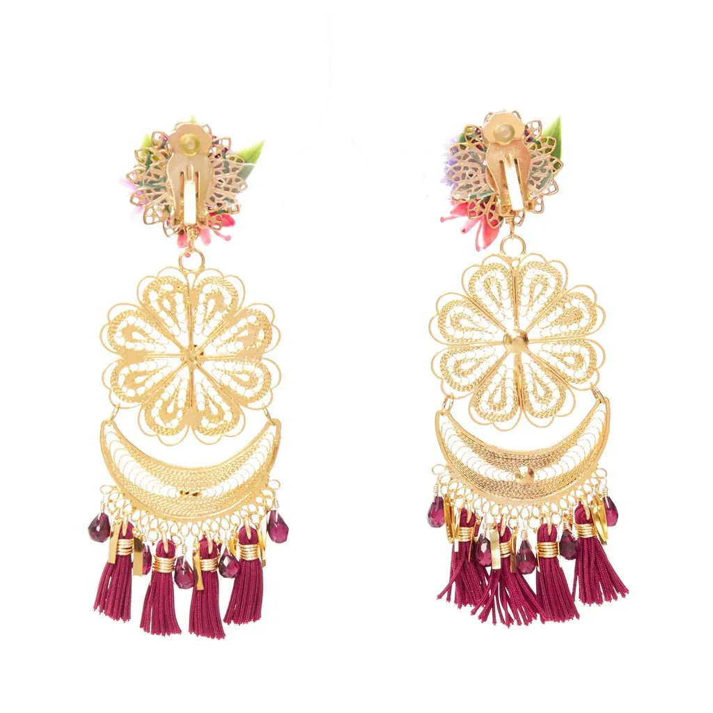 Mercedes Salazar Flower Tassel Earrings MultiColor Metal Very good - Inside View