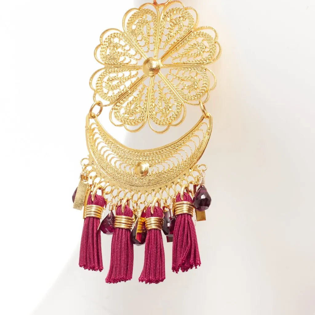 Mercedes Salazar Flower Tassel Earrings MultiColor Metal Very good - Box View