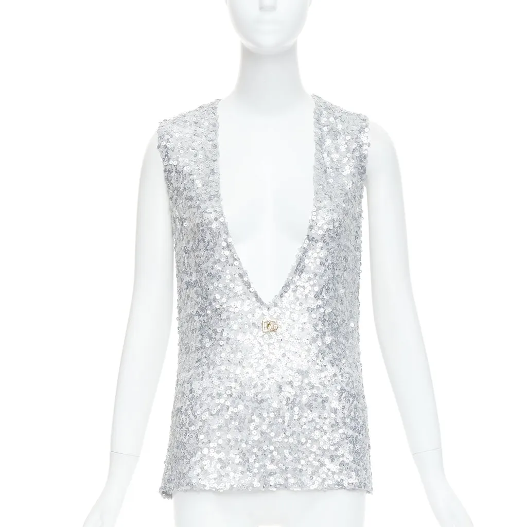 Dolce & Gabbana Silver Polyester Top Silver Polyester Very good - Front View