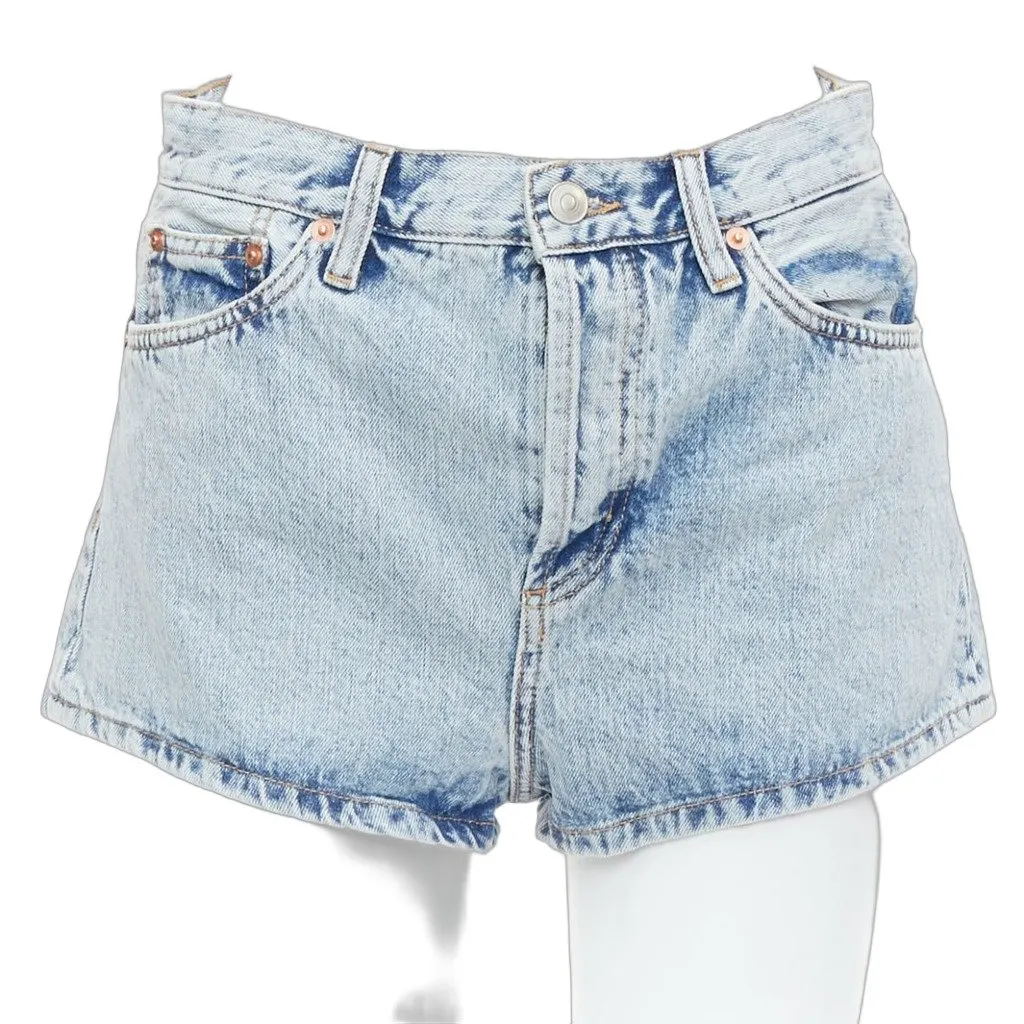 Wardrobe NYC Leather Tag Shorts Blue Cotton Never worn - Front View
