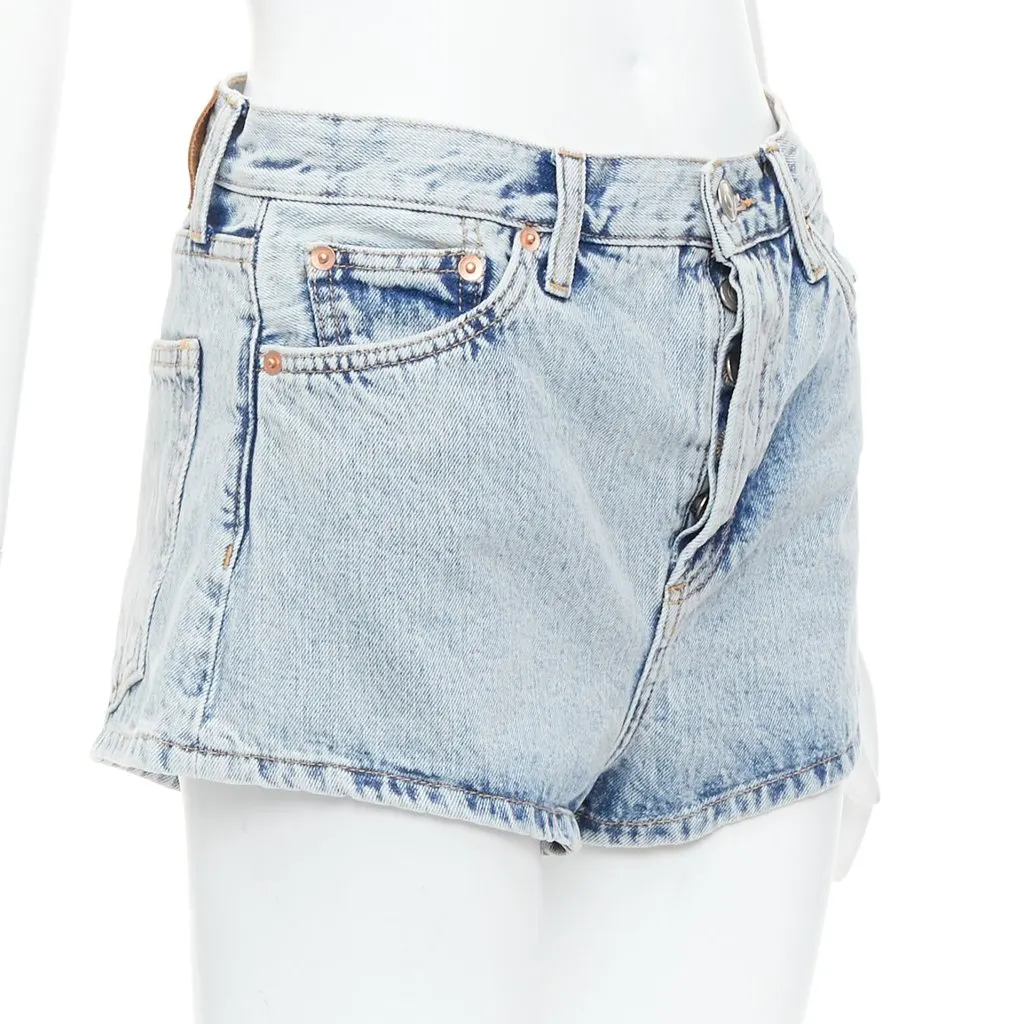 Wardrobe NYC Leather Tag Shorts Blue Cotton Never worn - Inside View