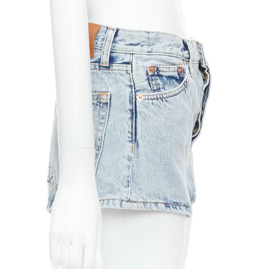 Wardrobe NYC Leather Tag Shorts Blue Cotton Never worn - Model View