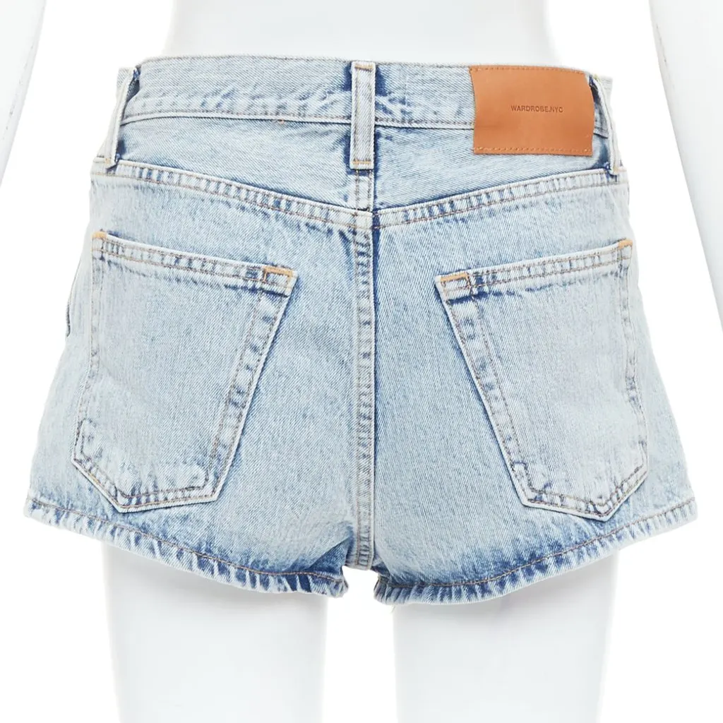 Wardrobe NYC Leather Tag Shorts Blue Cotton Never worn - Box View