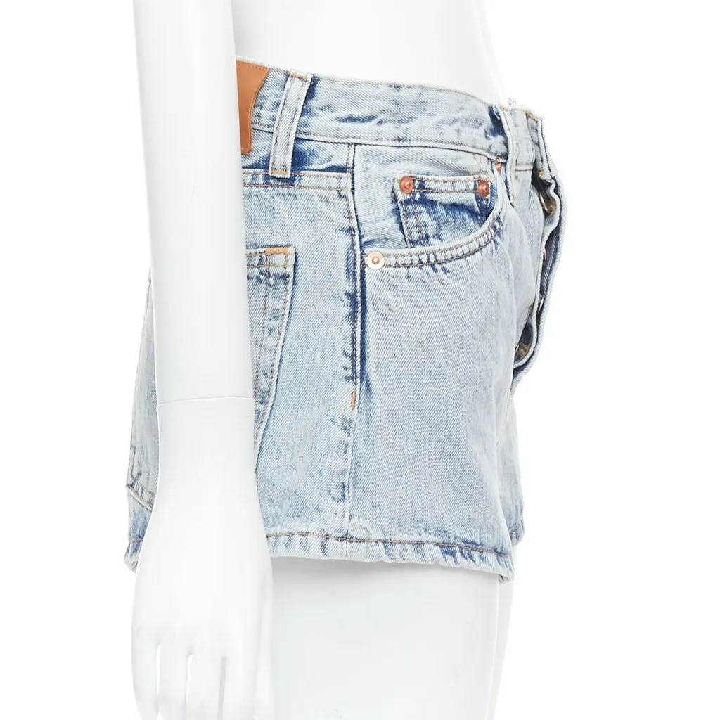 Wardrobe NYC Leather Tag Shorts Blue Cotton Very good - Model View