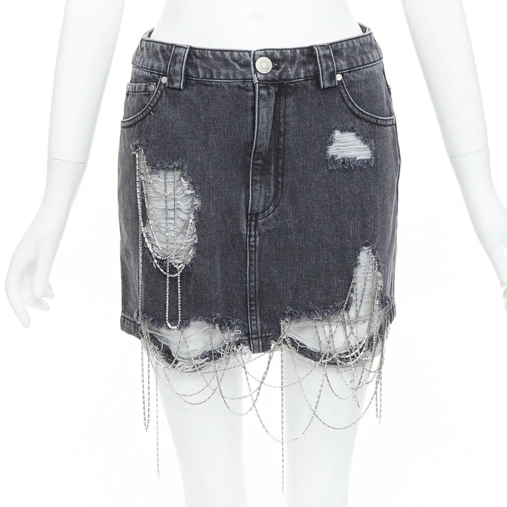 Mark Gong Beaded Fringe Skirt Grey Very good - Front View
