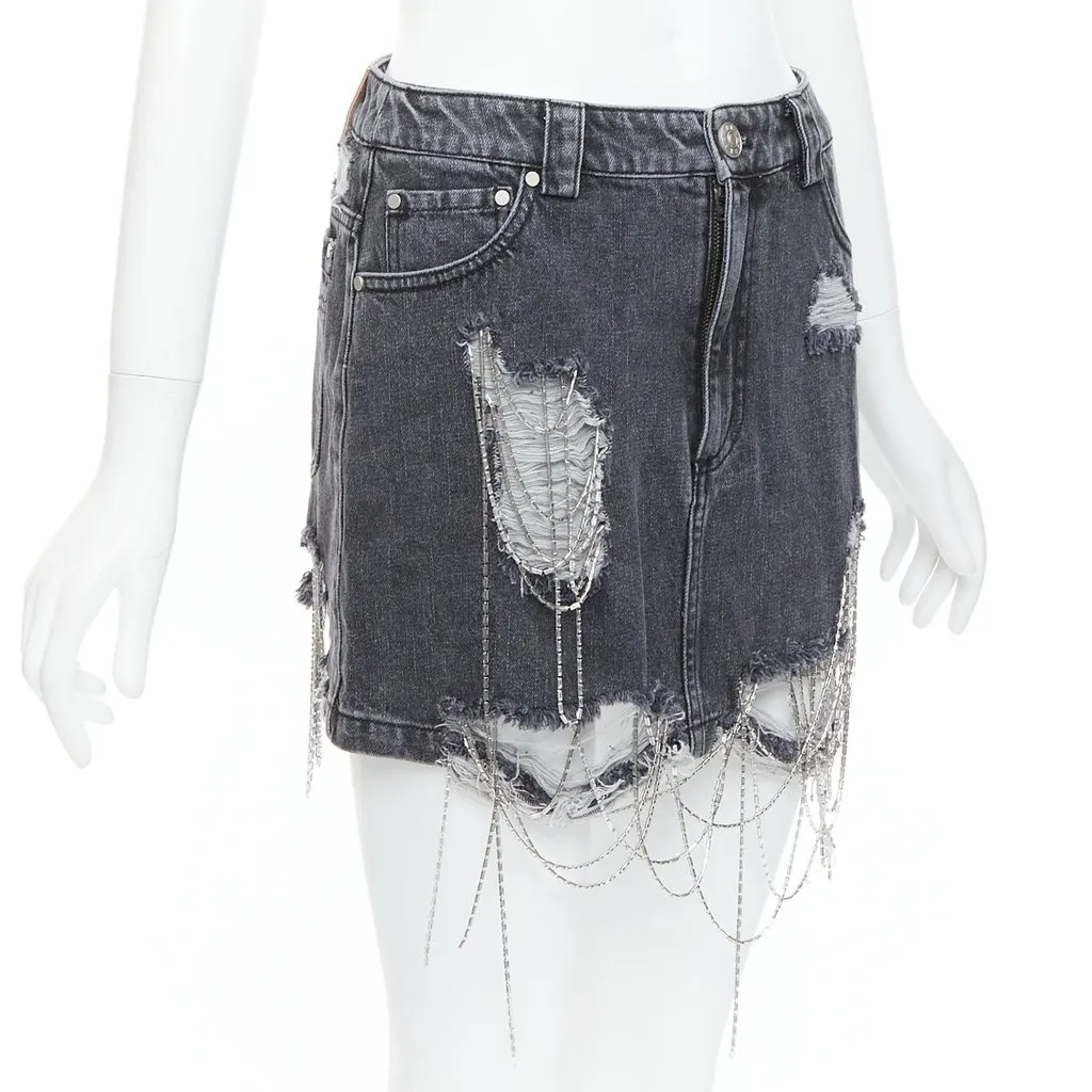 Mark Gong Beaded Fringe Skirt Grey Very good - Inside View