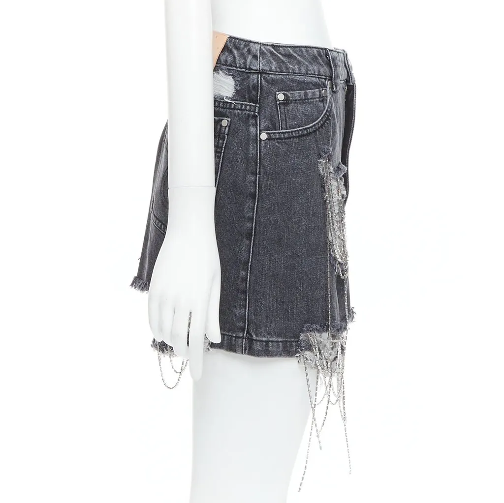 Mark Gong Beaded Fringe Skirt Grey Very good - Model View