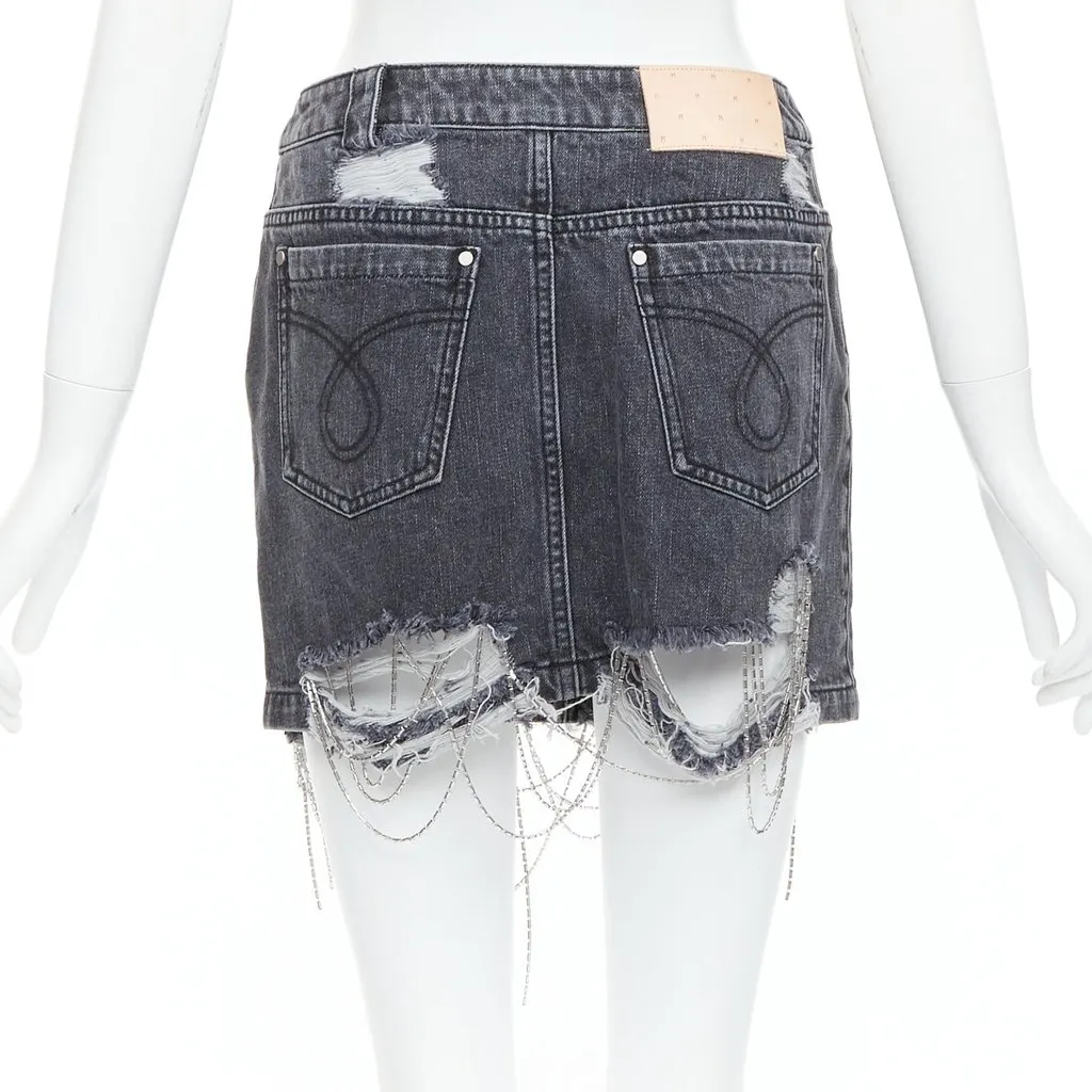 Mark Gong Beaded Fringe Skirt Grey Very good - Box View