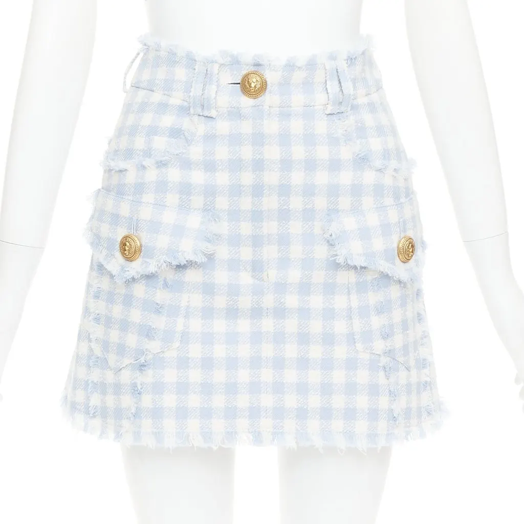 Balmain Blue Cotton Skirt Blue Cotton Very good - Front View