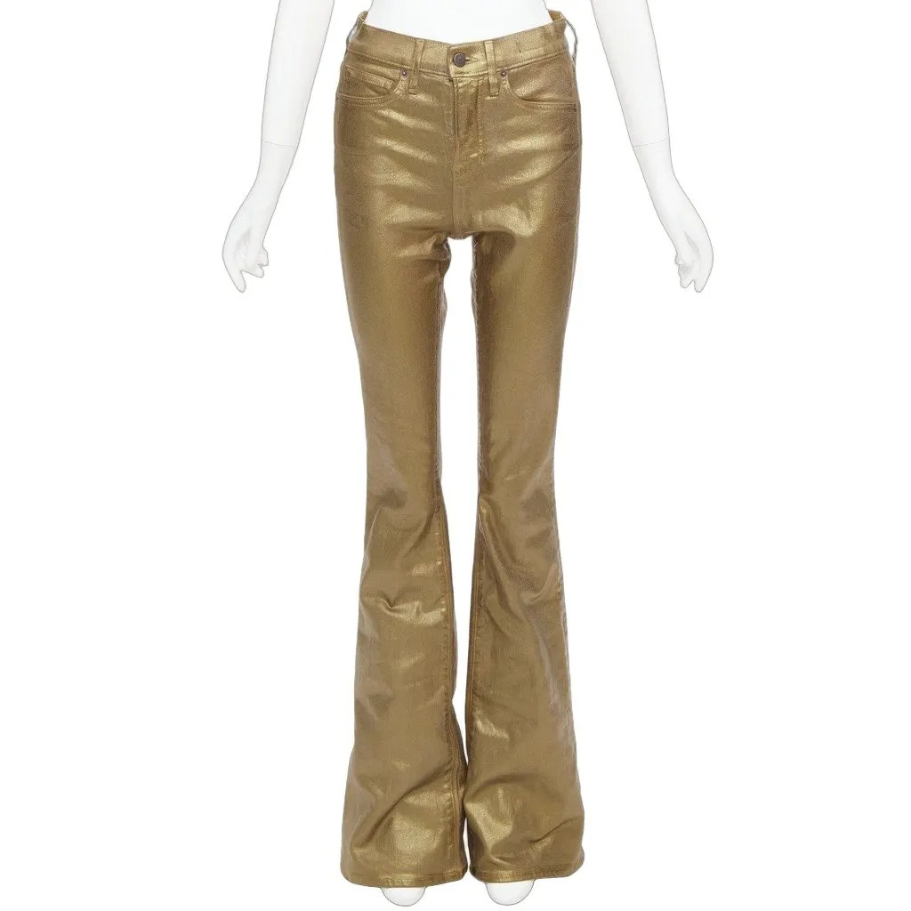 Veronica Beard Beverley Skinny Flare Gold Cotton Good - Front View