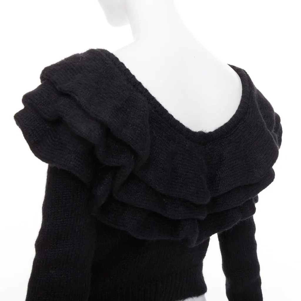 PHILOSOPHY DI LORENZO SERAFINI Ruffle Neck Jumper Black Wool Very good - Back View