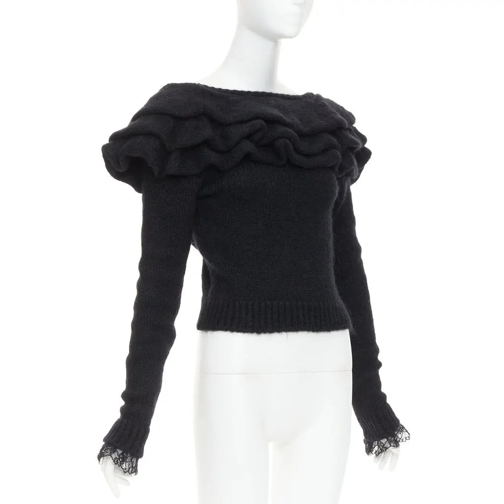 PHILOSOPHY DI LORENZO SERAFINI Ruffle Neck Jumper Black Wool Very good - Inside View