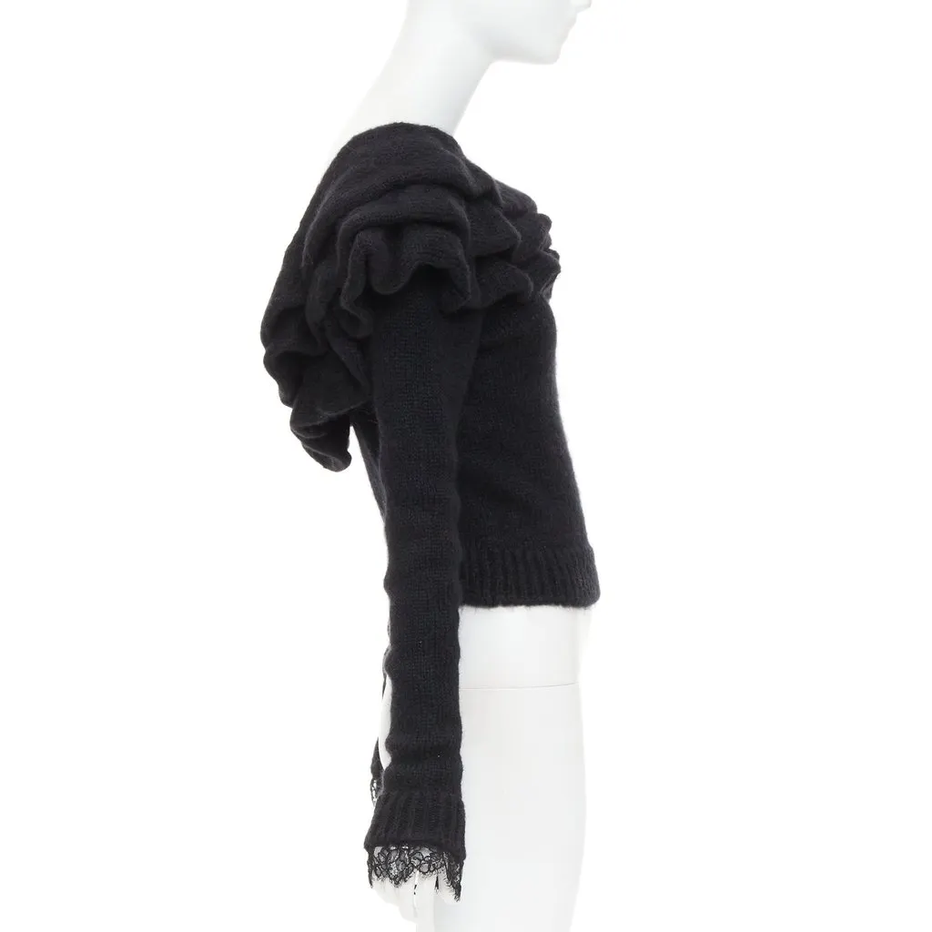 PHILOSOPHY DI LORENZO SERAFINI Ruffle Neck Jumper Black Wool Very good - Model View