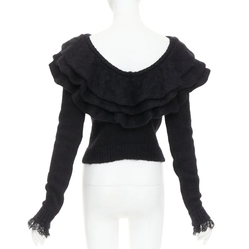 PHILOSOPHY DI LORENZO SERAFINI Ruffle Neck Jumper Black Wool Very good - Box View