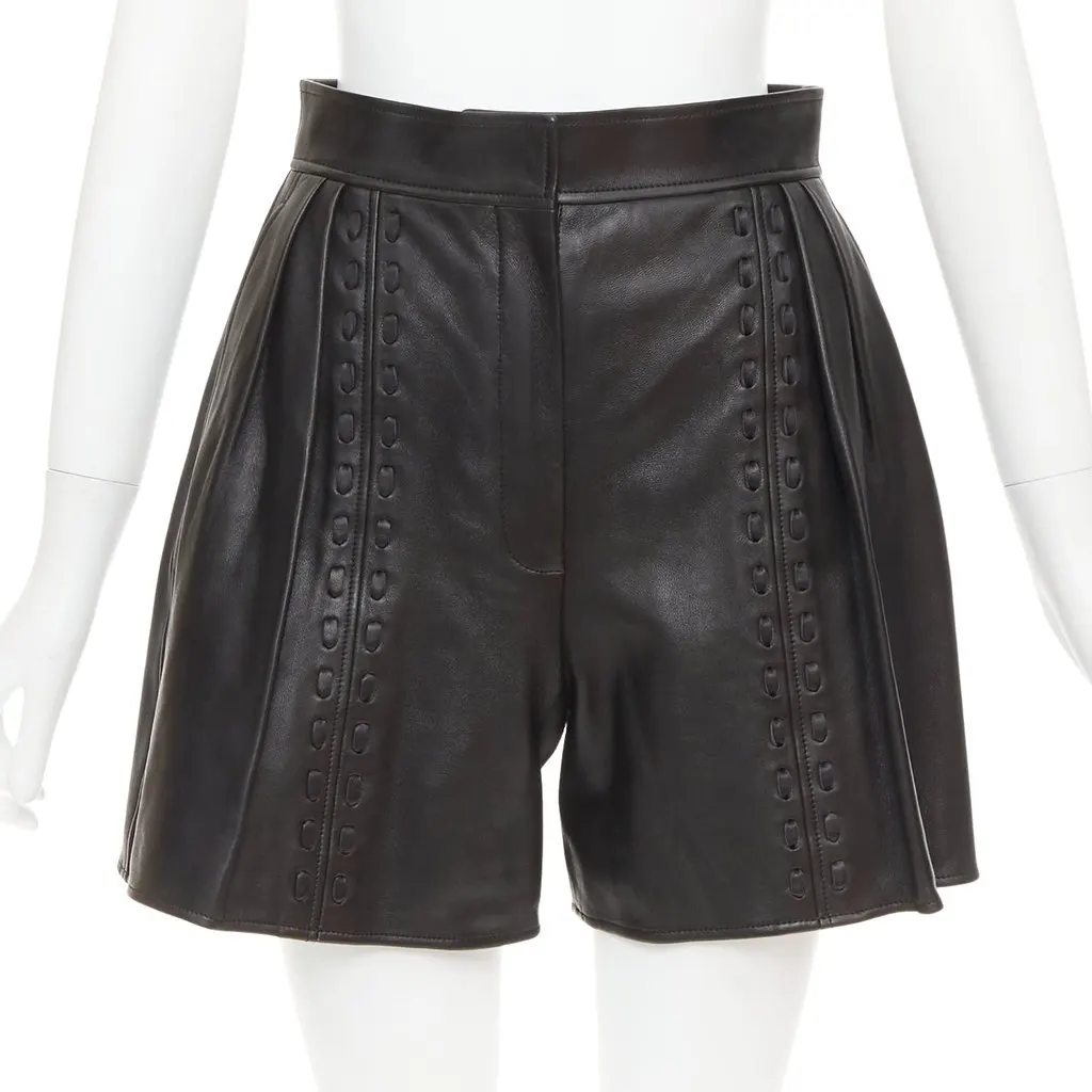 Alexander McQueen Black Leather Shorts Black Leather Very good - Front View
