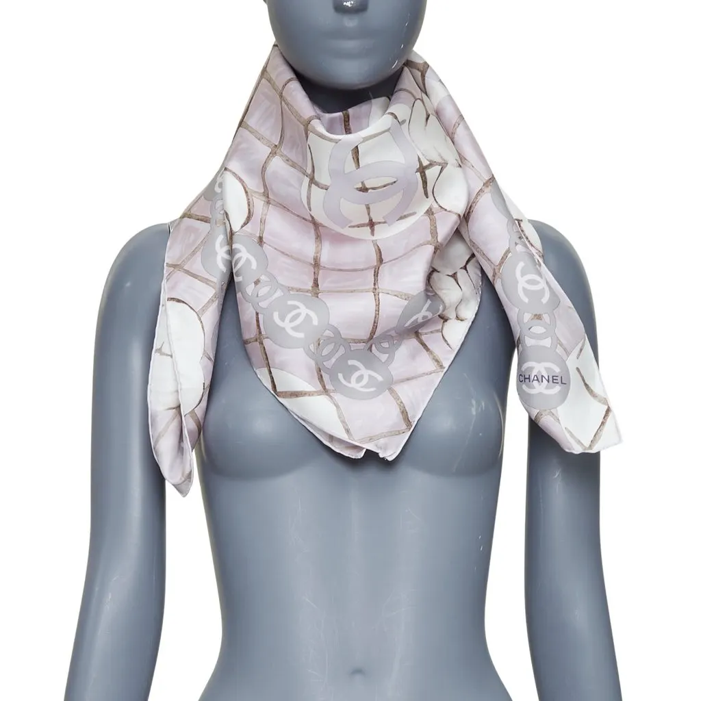 Chanel Pink Silk Scarf Pink Silk Very good - Front View