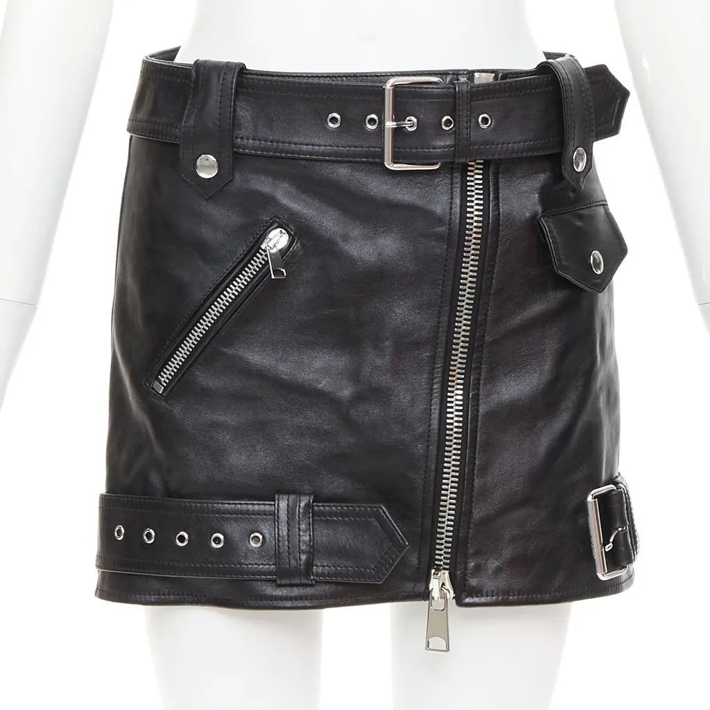 Alexander McQueen Black Leather Skirt Black Leather Very good - Front View