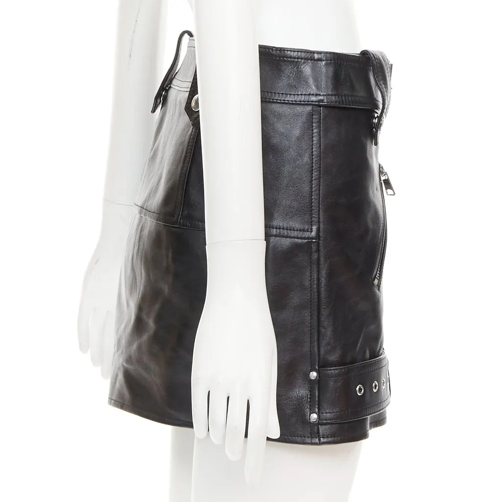 Alexander McQueen Black Leather Skirt Black Leather Very good - Model View