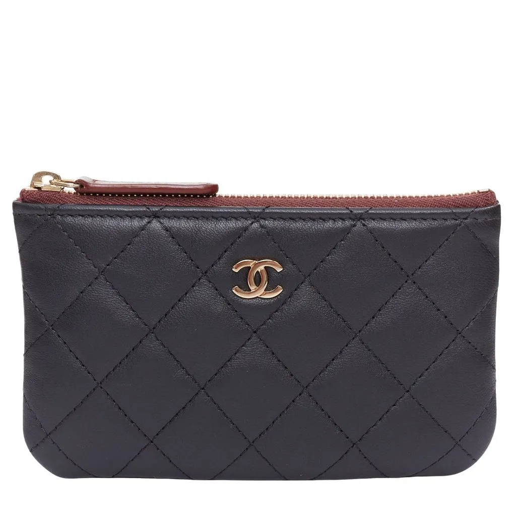 Chanel CLASSIC SMALL ZIPPED POUCH Black Leather Very good - Front View