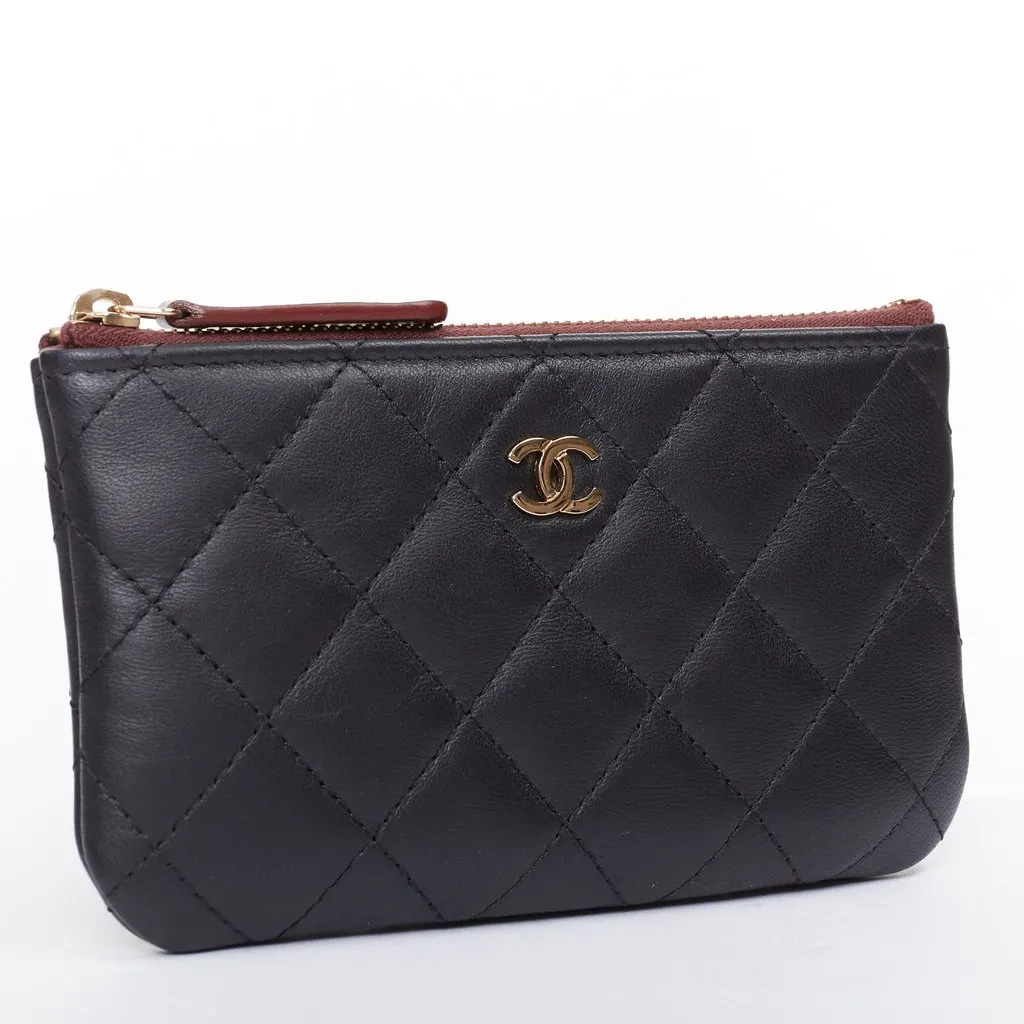 Chanel CLASSIC SMALL ZIPPED POUCH Black Leather Very good - Inside View
