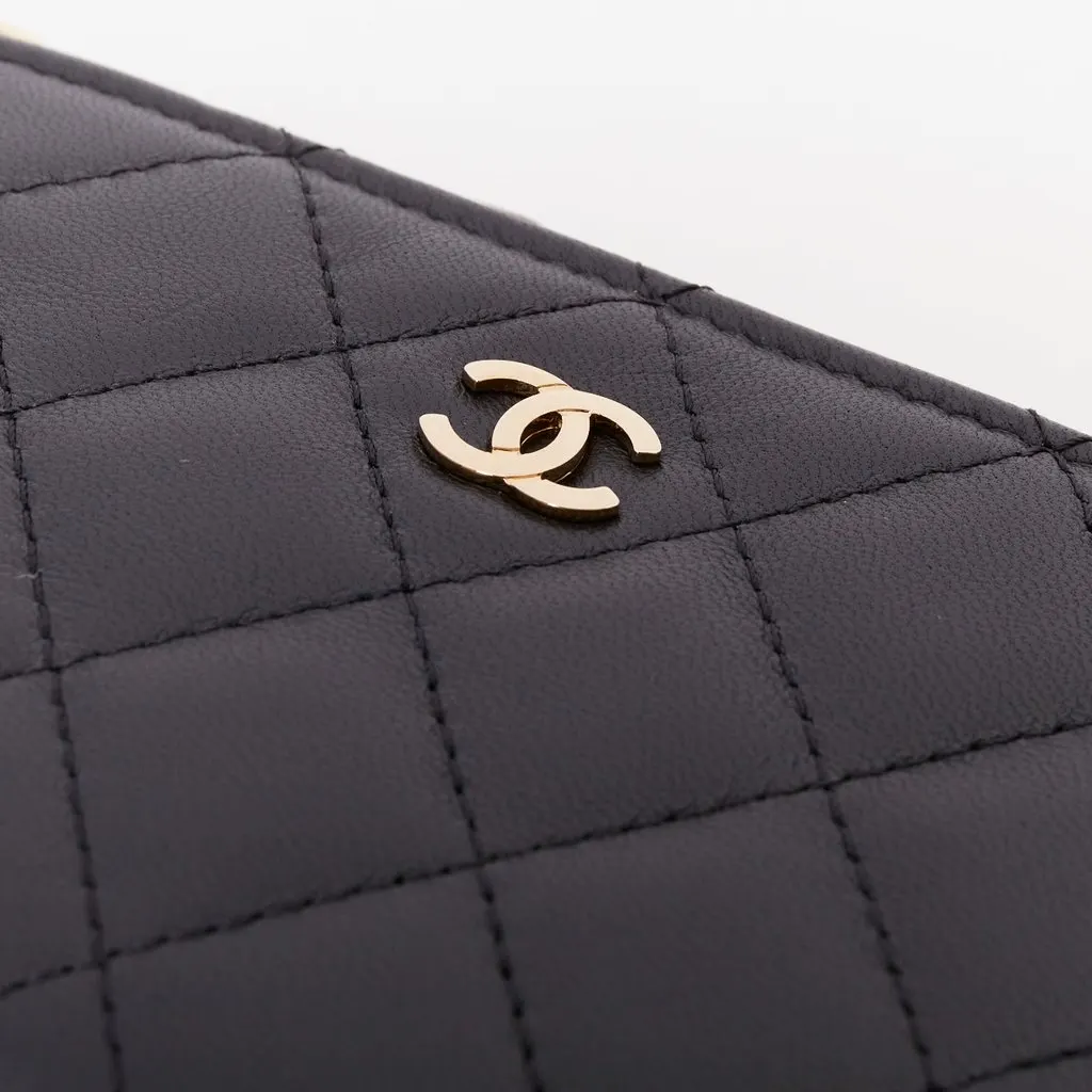 Chanel CLASSIC SMALL ZIPPED POUCH Black Leather Very good - Box View