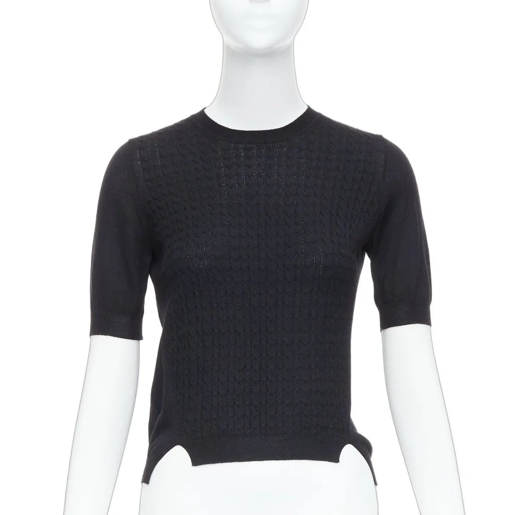 Miu Miu Cable Knit Sweater Black Wool Very good - Front View