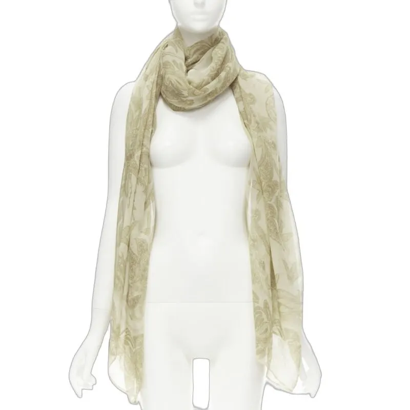 Giorgio Armani Floral Sheer Scarf Beige Silk Never worn - Front View