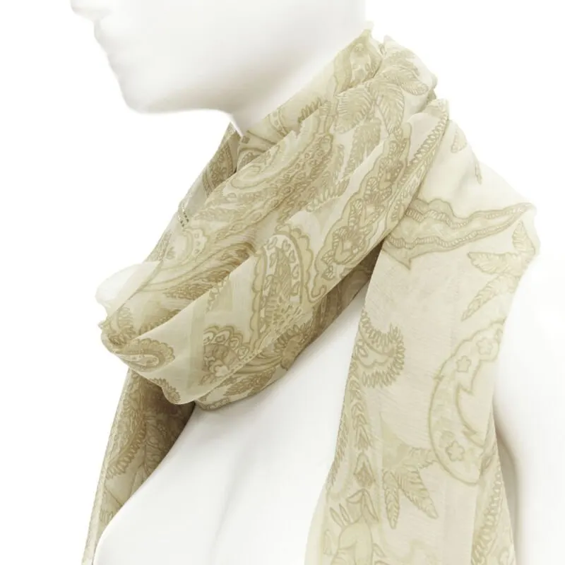 Giorgio Armani Floral Sheer Scarf Beige Silk Never worn - Back View