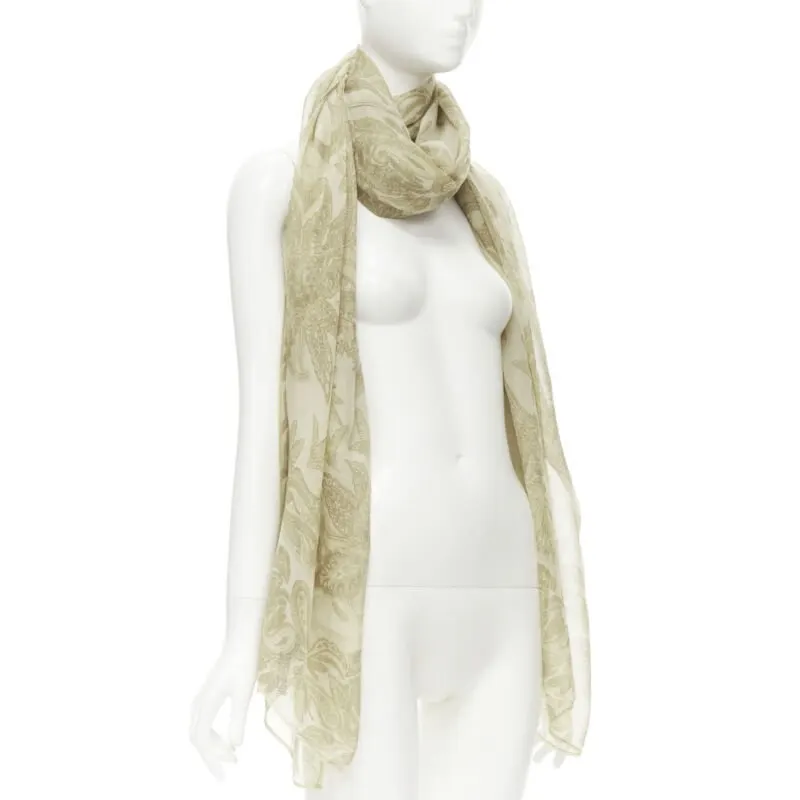 Giorgio Armani Floral Sheer Scarf Beige Silk Never worn - Inside View