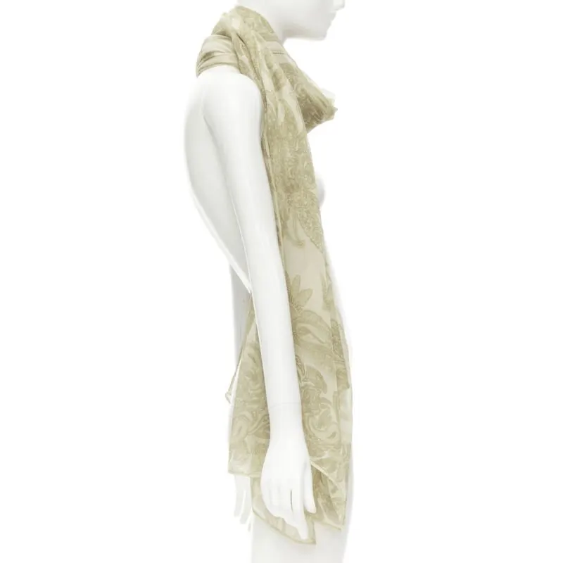Giorgio Armani Floral Sheer Scarf Beige Silk Never worn - Model View