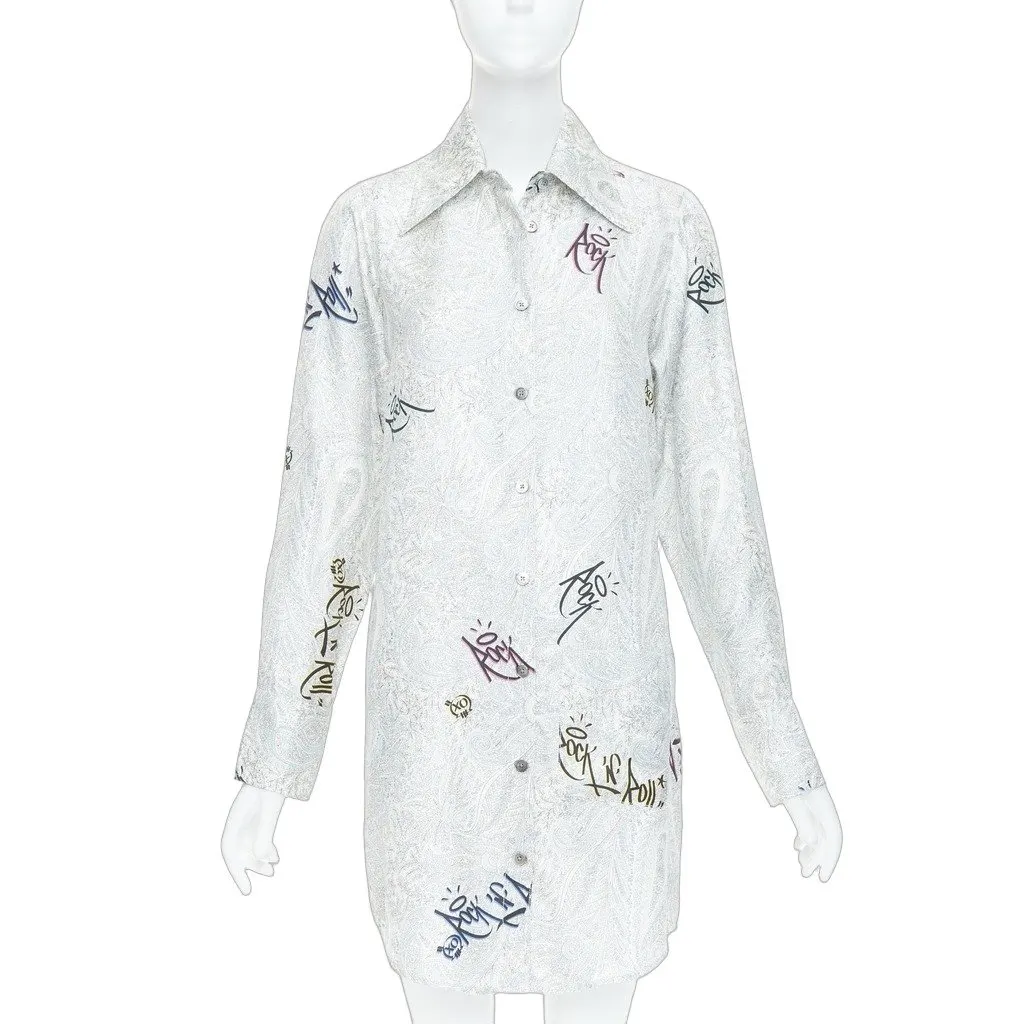 Zadig & Voltaire Paisley Shirt Dress Ecru Silk Never worn - Front View