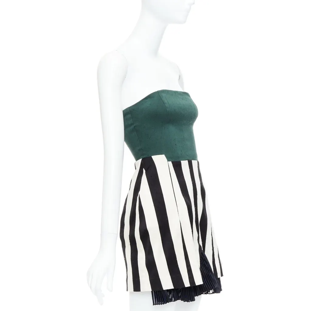 Toga Archives Striped Strapless Dress Green Silk Fair - Inside View