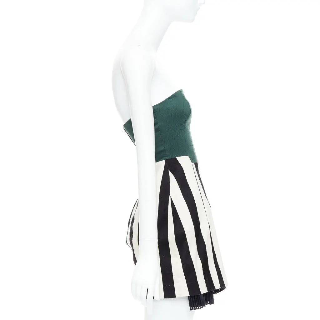 Toga Archives Striped Strapless Dress Green Silk Fair - Model View
