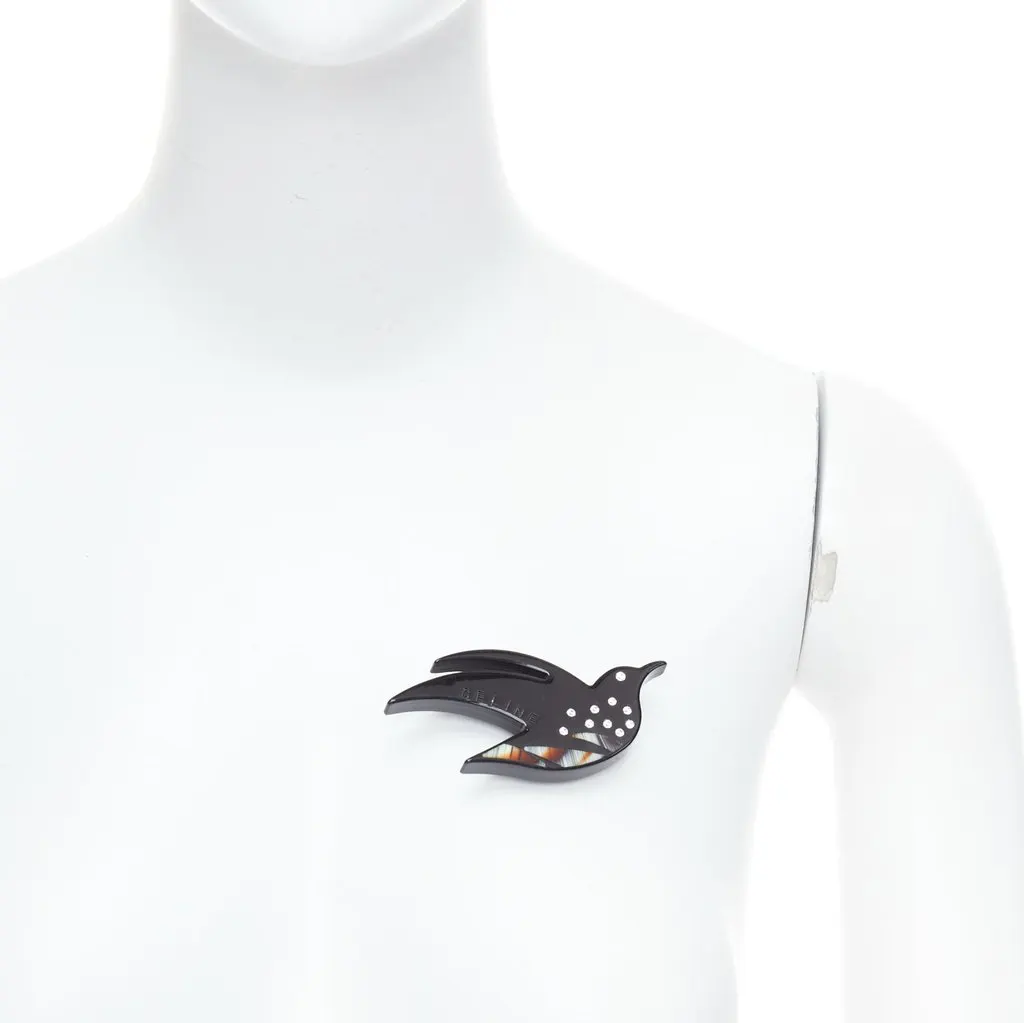 Celine Bird Pin Brooch Black Plastic Good - Front View