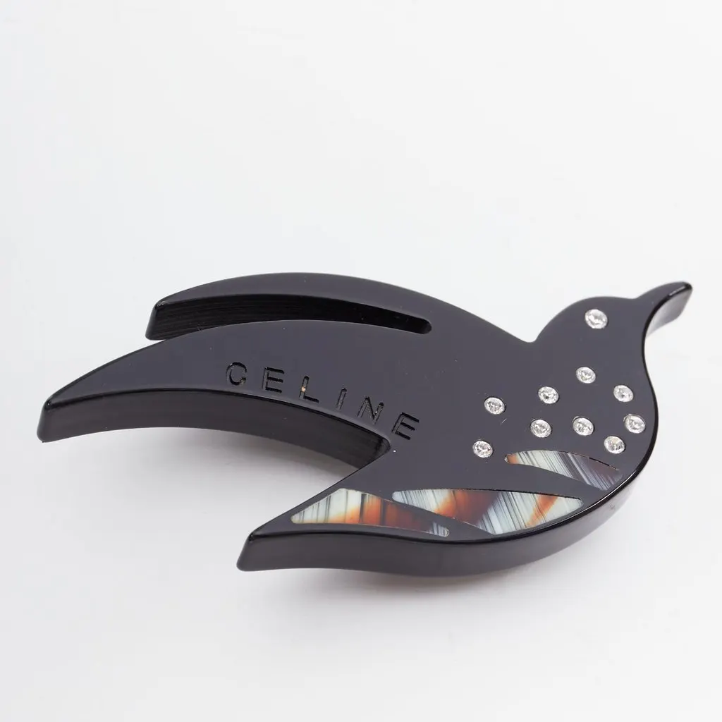 Celine Bird Pin Brooch Black Plastic Good - Back View