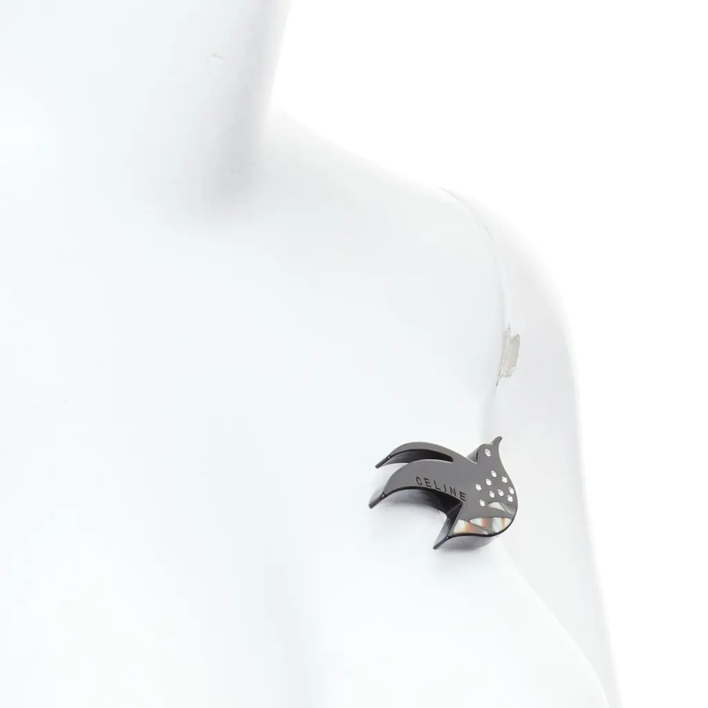 Celine Bird Pin Brooch Black Plastic Good - Inside View