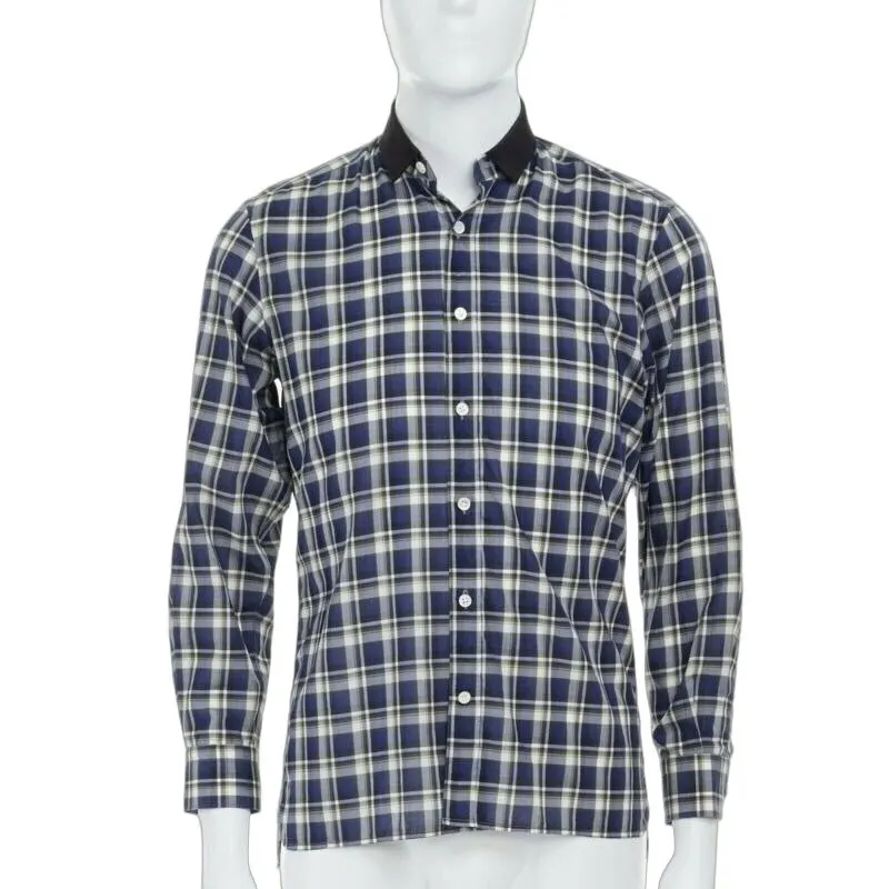 Lanvin Checked Collar Shirt Blue Cotton Very good - Front View