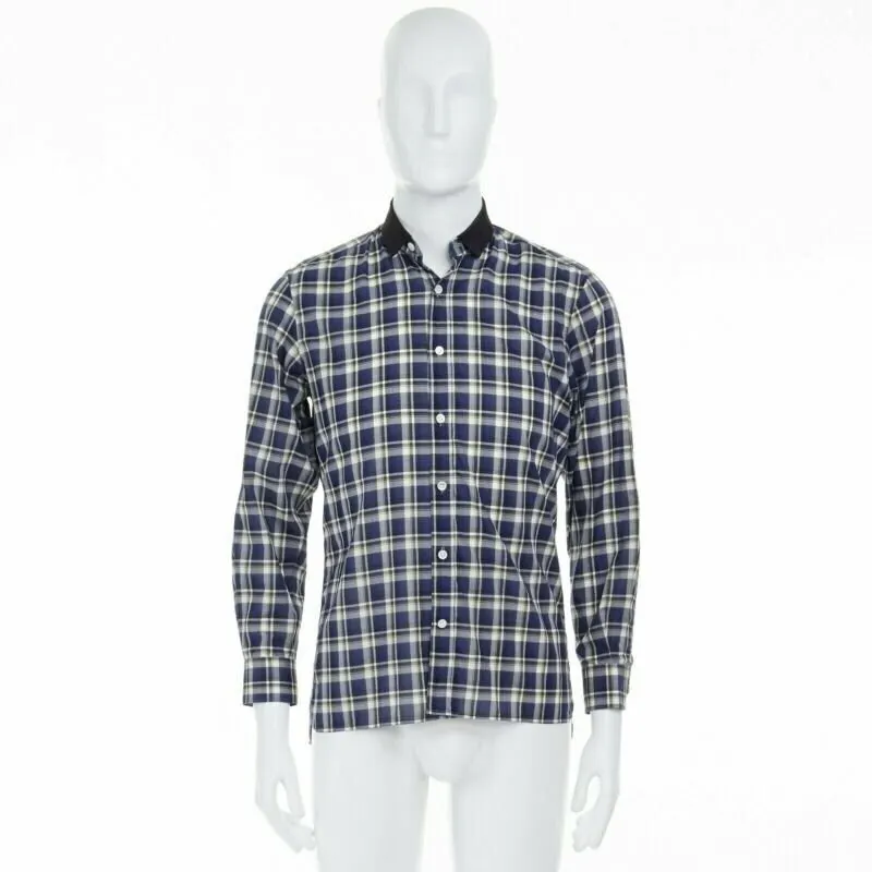 Lanvin Checked Collar Shirt Blue Cotton Very good - Inside View