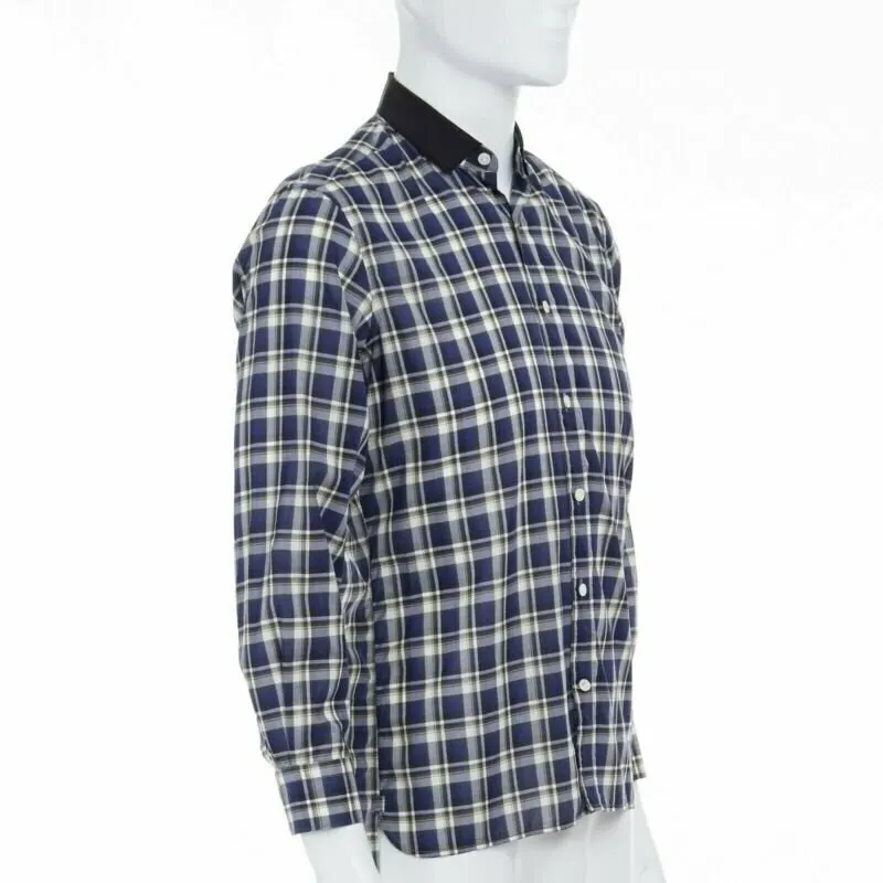 Lanvin Checked Collar Shirt Blue Cotton Very good - Model View