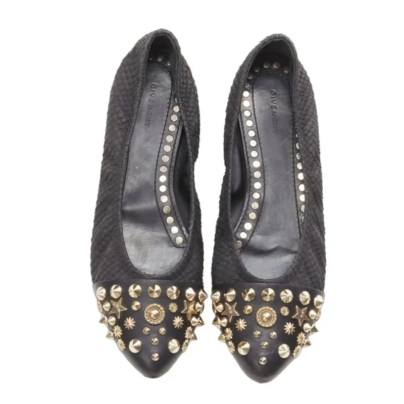 Givenchy Embroidery Babouche Slippers Black Leather Very good - Front View