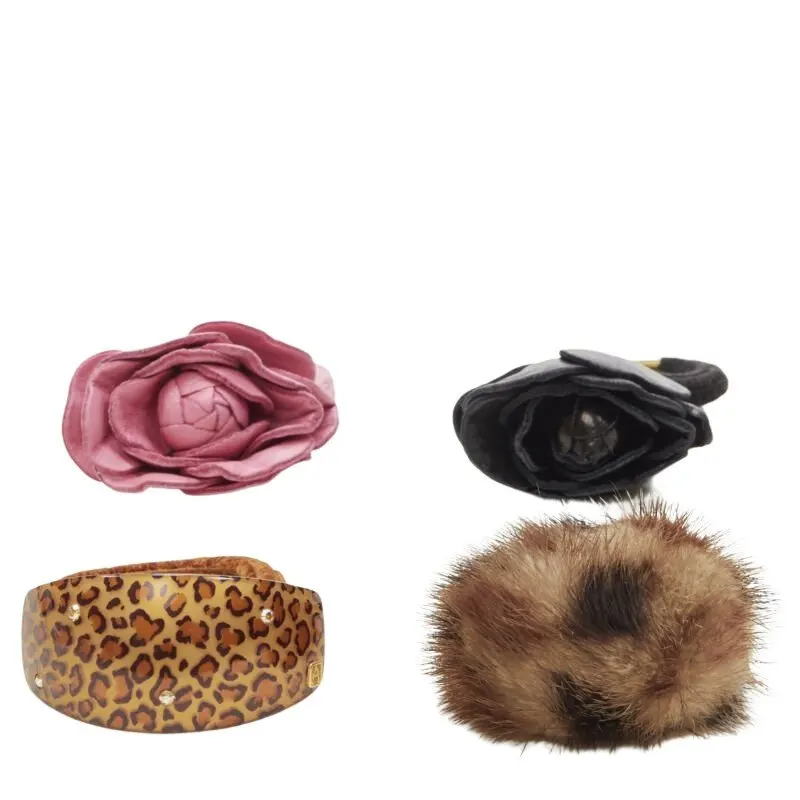 Unsigned Rose Fur Hair Tie MultiColor Leather Very good - Front View